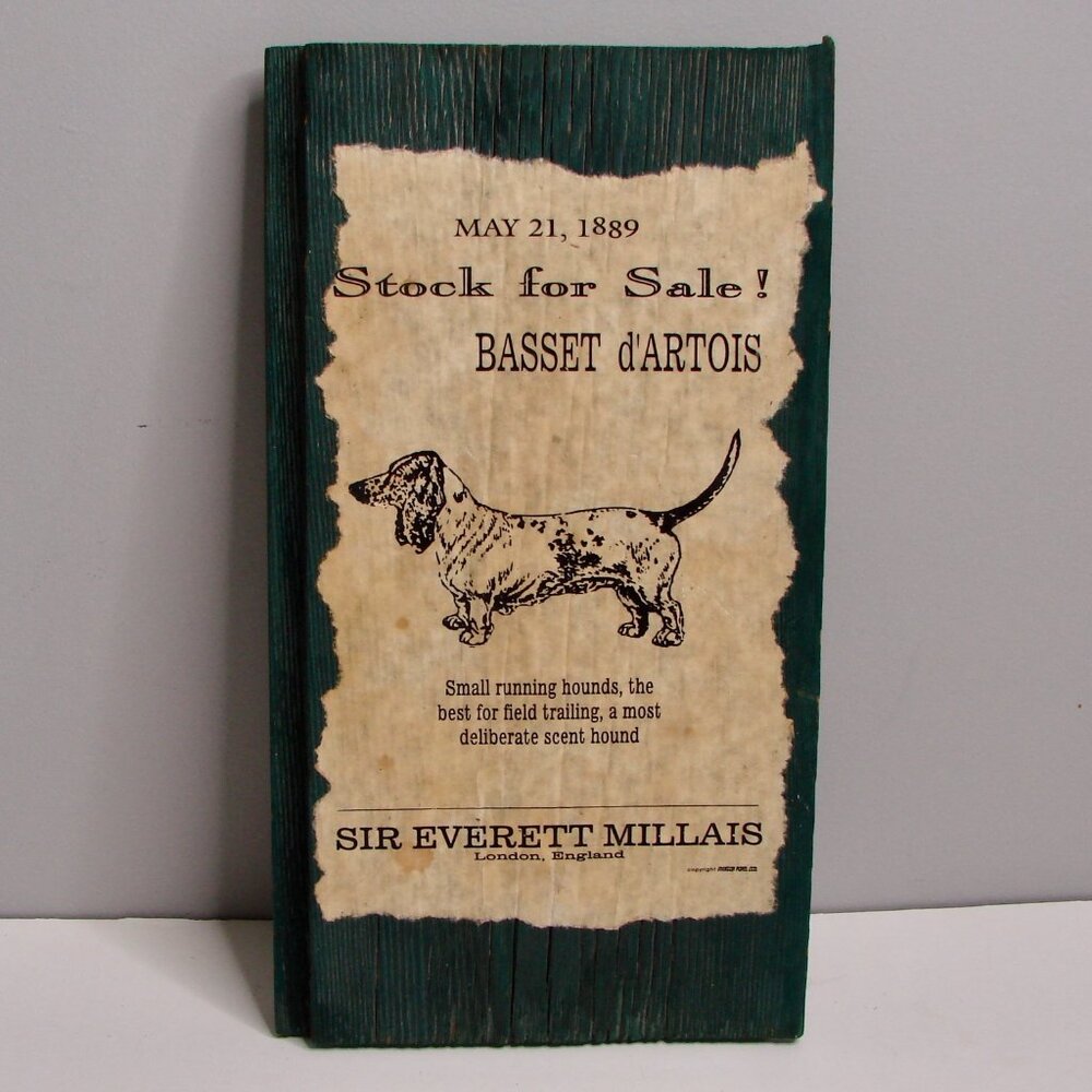 Vintage Folk Art Basset Hound Dog 1889 Advertisement Replica Farmhouse Rustic